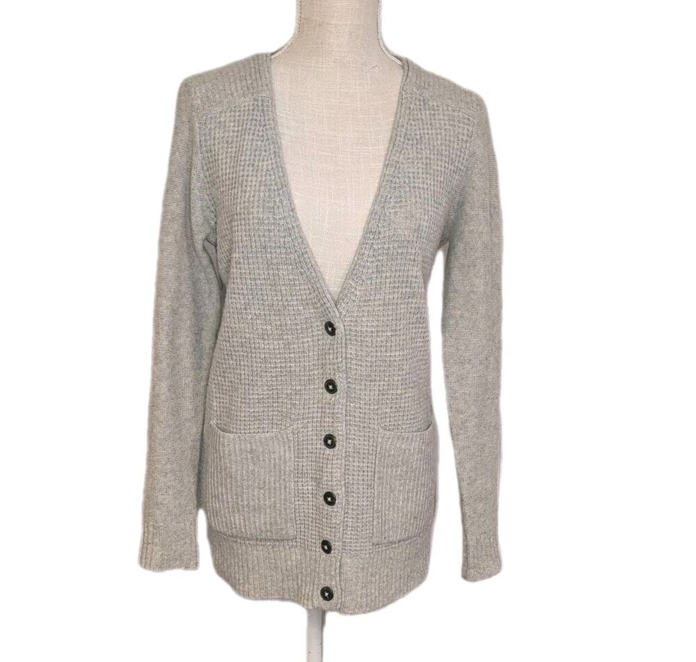 Madewell Merino Wool Beige Cardigan Sweater Ribbed Small Button Front Pockets